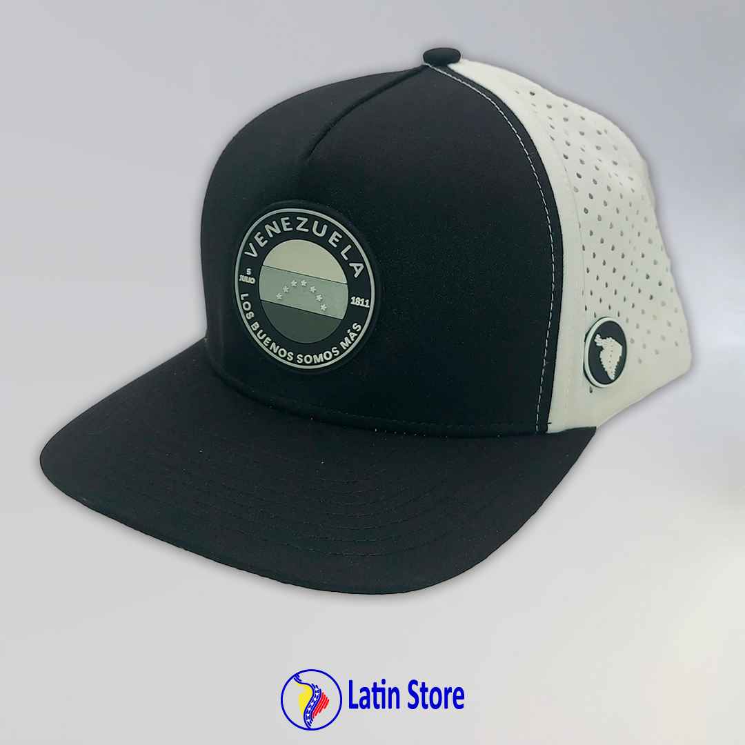 Gorra Latin Store Venezuela Somos Más en blanco y negro