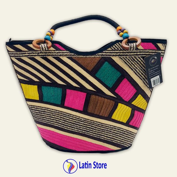 Bolso Artesanal de Caña Flecha con Detalles de Color