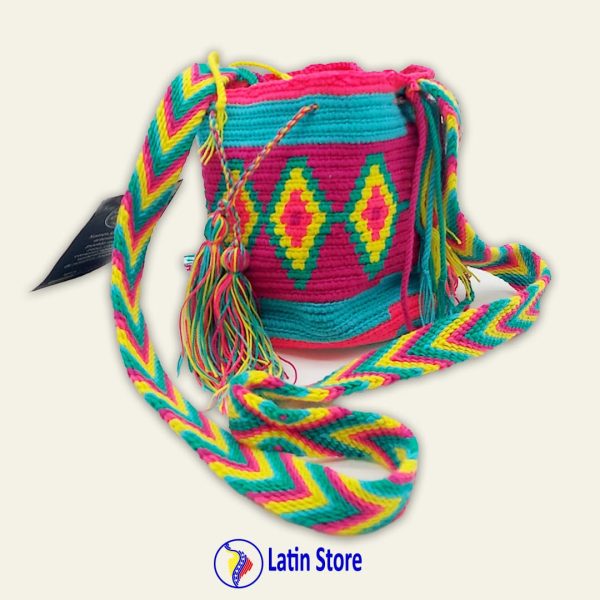 Mochila Wayuu Artesanal – Edición Neón Geo-Pop